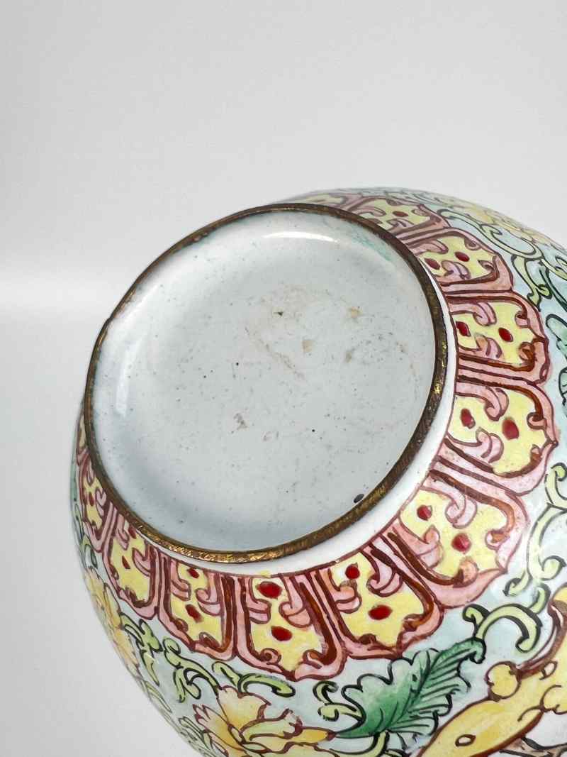 XYB060  民国 铜胎画珐琅花鸟纹盖罐 - 图9