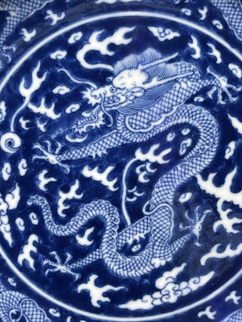 清光绪 青花留白云龙纹盘 - 图3