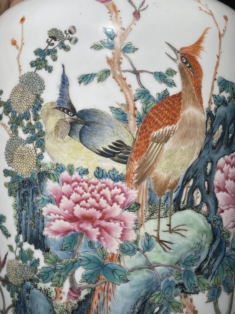 民国 粉彩花鸟纹大瓶 - 图6