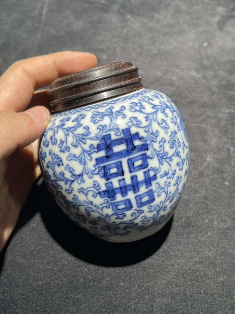 清代 青花小罐、小卷缸一组8件 - 图25