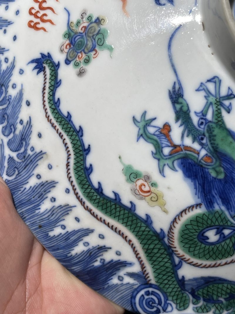 清晚期 青花五彩双龙纹盖一对 - 图6