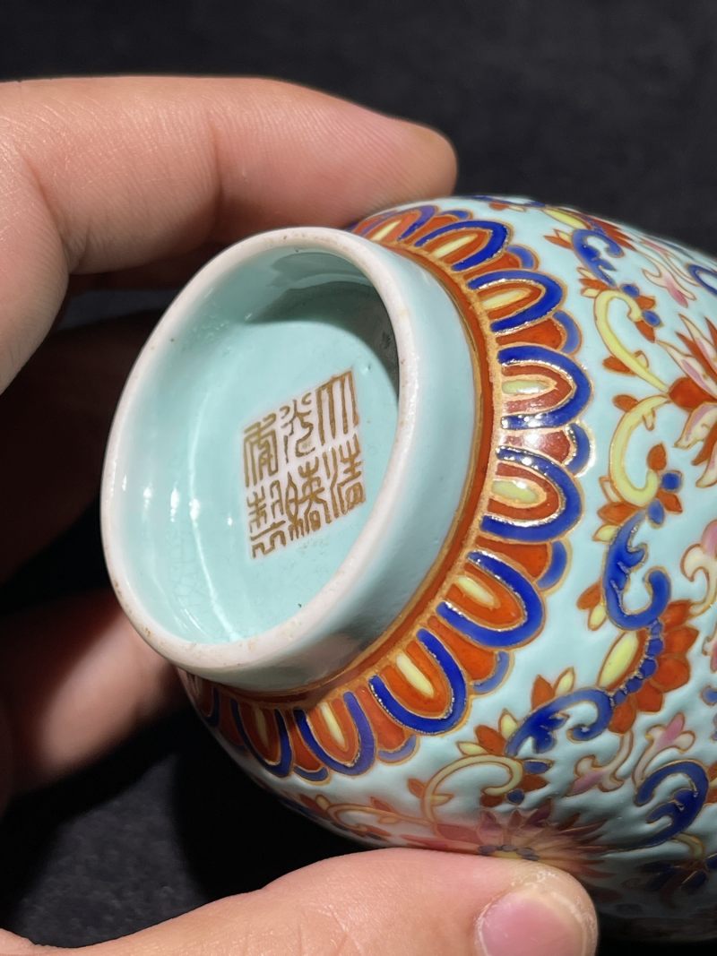 清光绪 仿景泰蓝福寿万代纹杯 - 图9