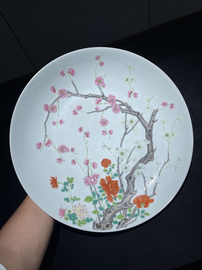 清晚期 粉彩花卉纹大盘 - 图2