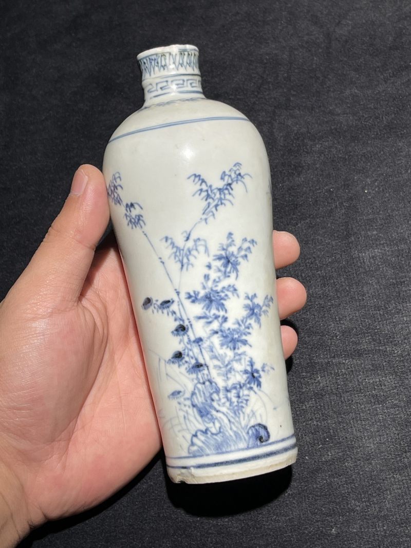 明天启 青花竹菊双清图梅瓶 - 图2