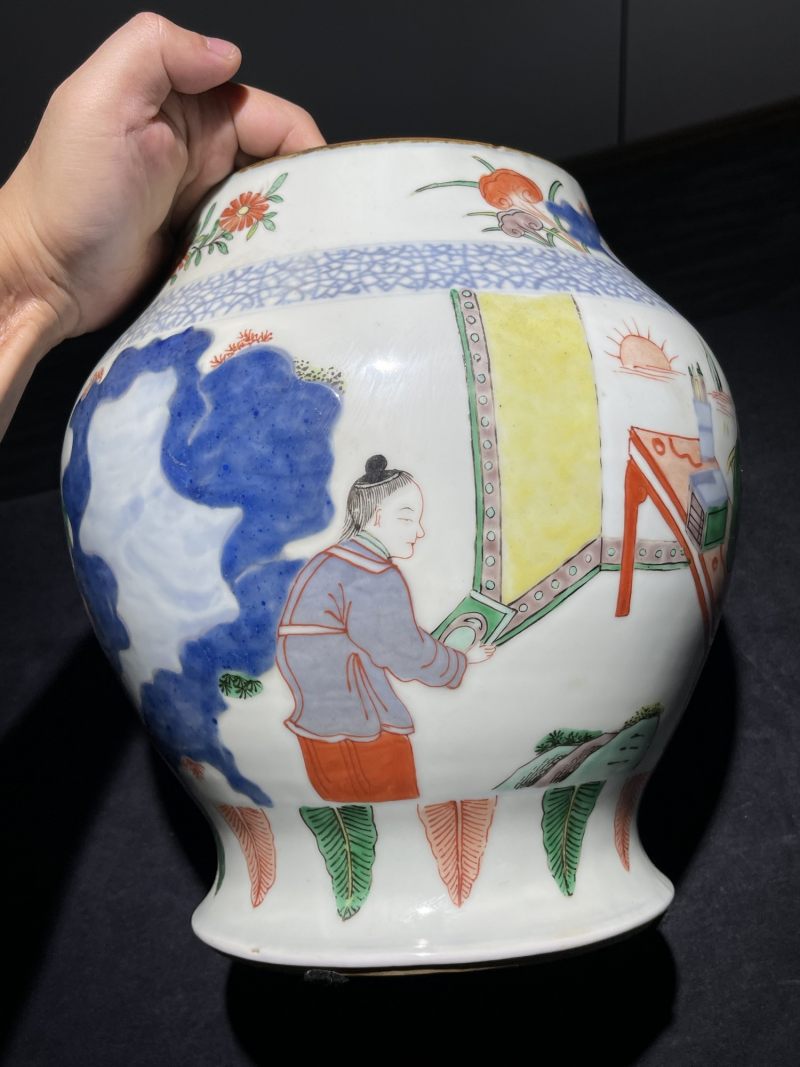 清晚期 青花五彩人物纹将军罐一对 - 图16