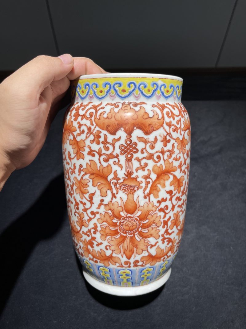 清同治 矾红花卉壮罐一对 - 图4