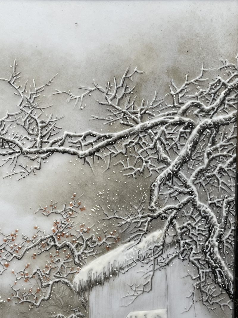 解放后 粉彩雪景图瓷板 - 图5
