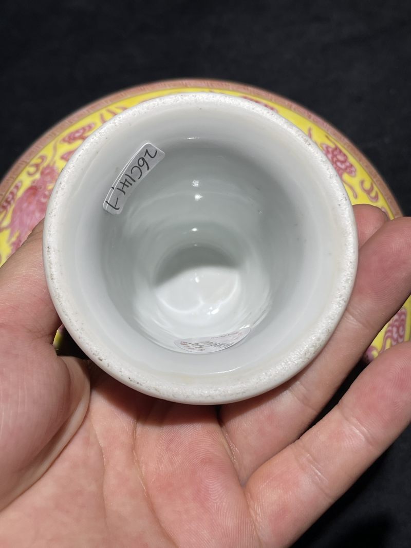 清光绪 “庆善堂制”款颐和园定烧黄地胭脂彩龙纹高足盘一对 - 图18