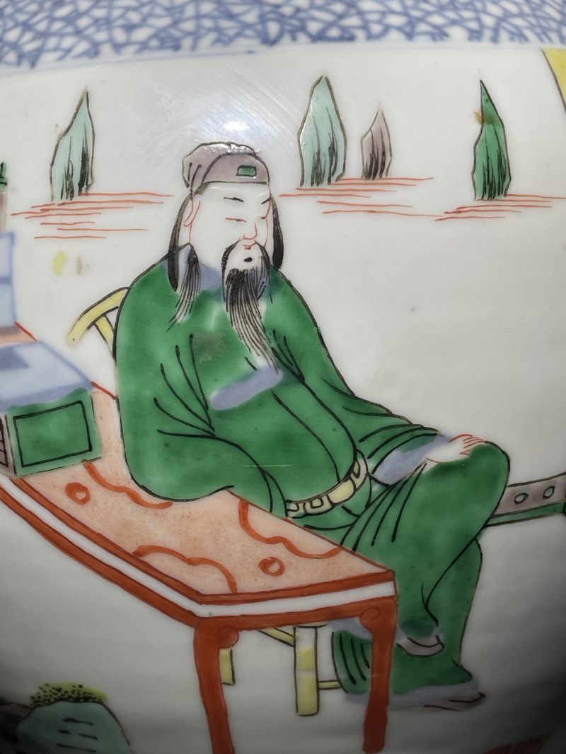 清晚期 青花五彩人物纹将军罐一对 - 图17