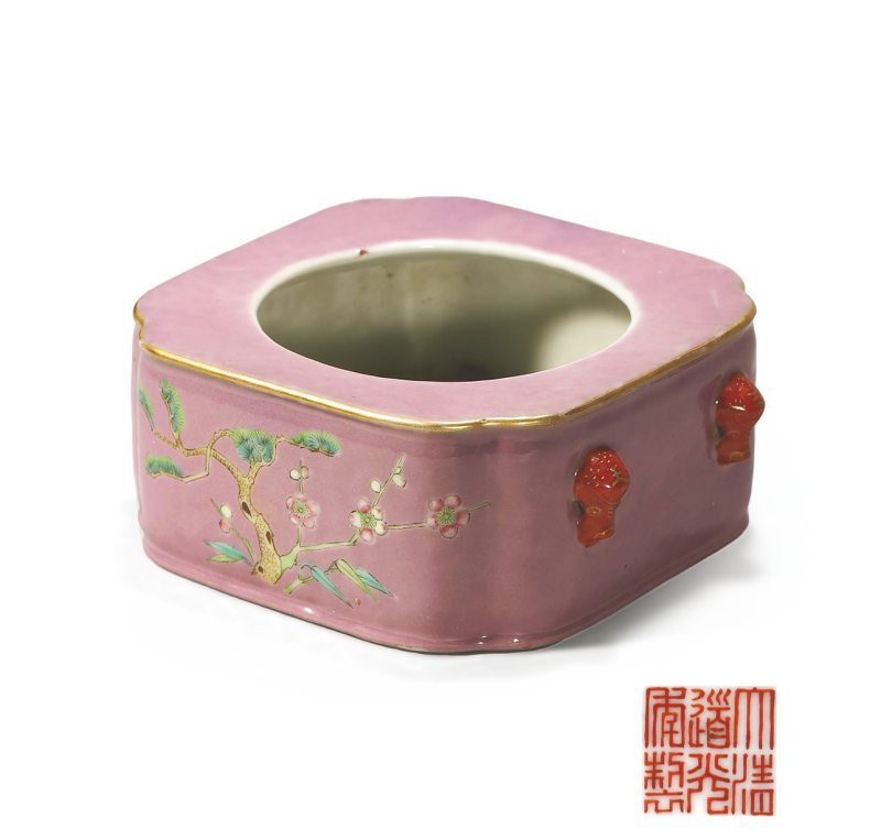 清道光 藕粉地花卉纹洗 - 图1