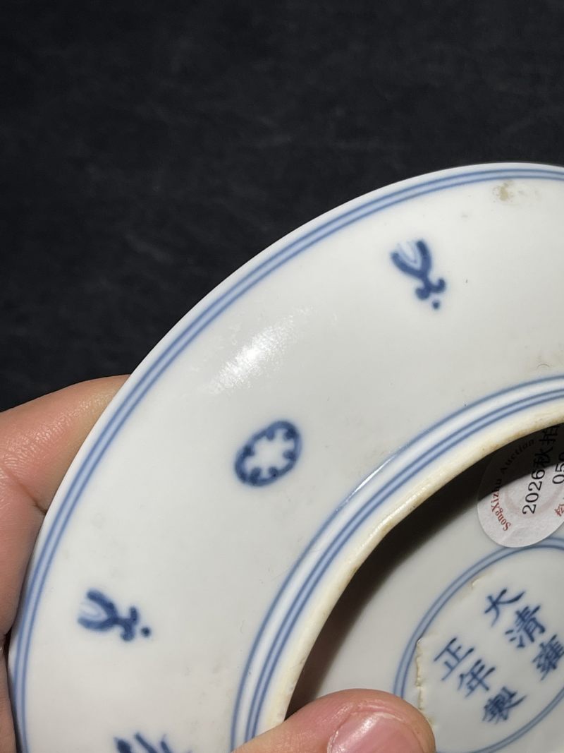 清雍正 青花漏斗花卉纹盘 - 图5