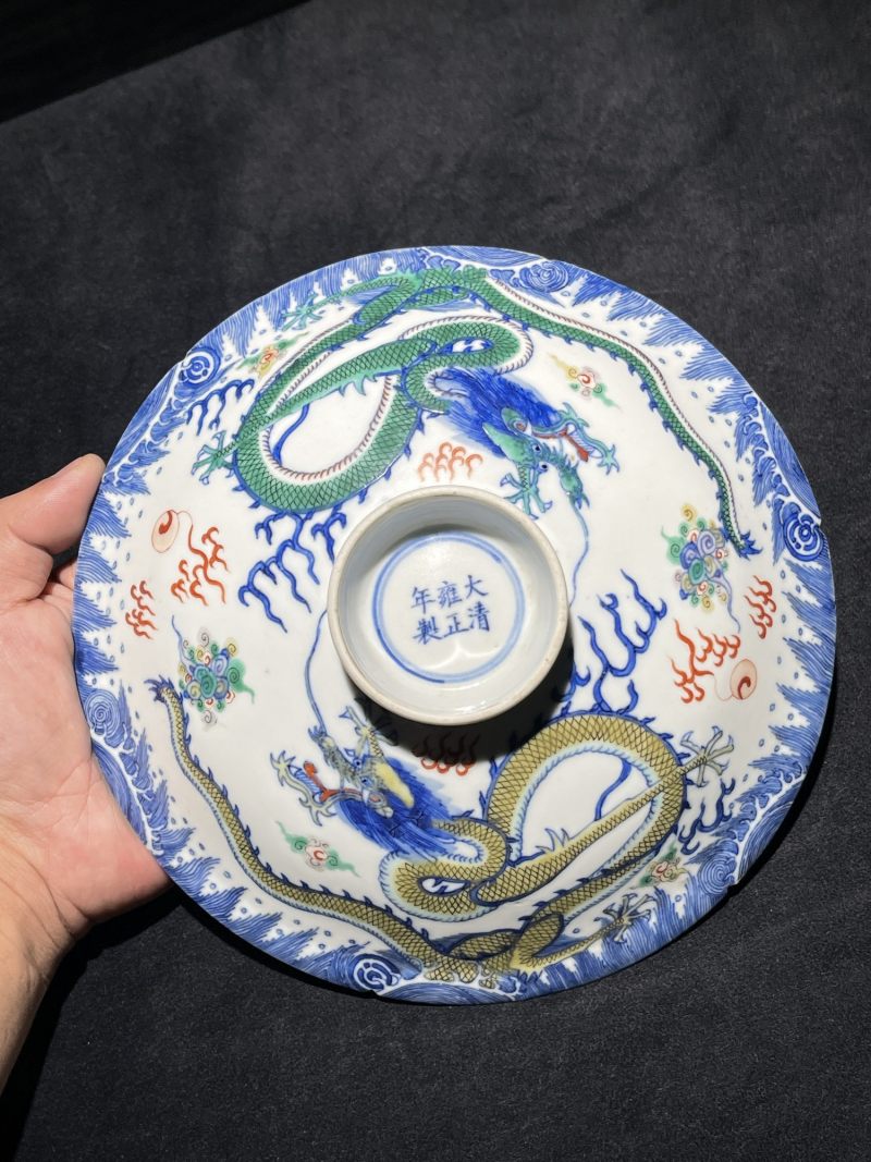 清晚期 青花五彩双龙纹盖一对 - 图11