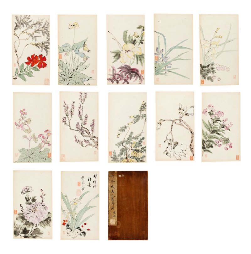 薩克達介文 英介文夫人花卉冊 貳冊 冊頁十二開 設色紙本 | SAKEDA JIEWEN (1767-1827)