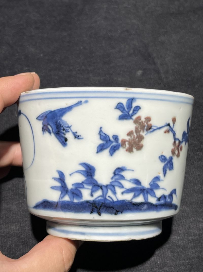 明天启 青花釉里红花鸟纹香炉 - 图3