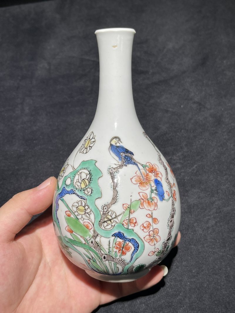 清康熙 五彩花鸟纹胆瓶 - 图2