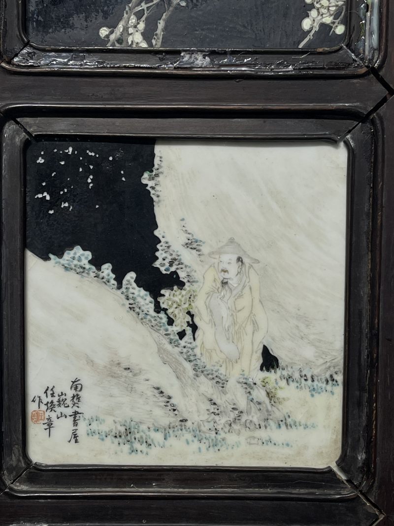 清晚期 任焕章浅绛彩人物纹屏风 - 图4