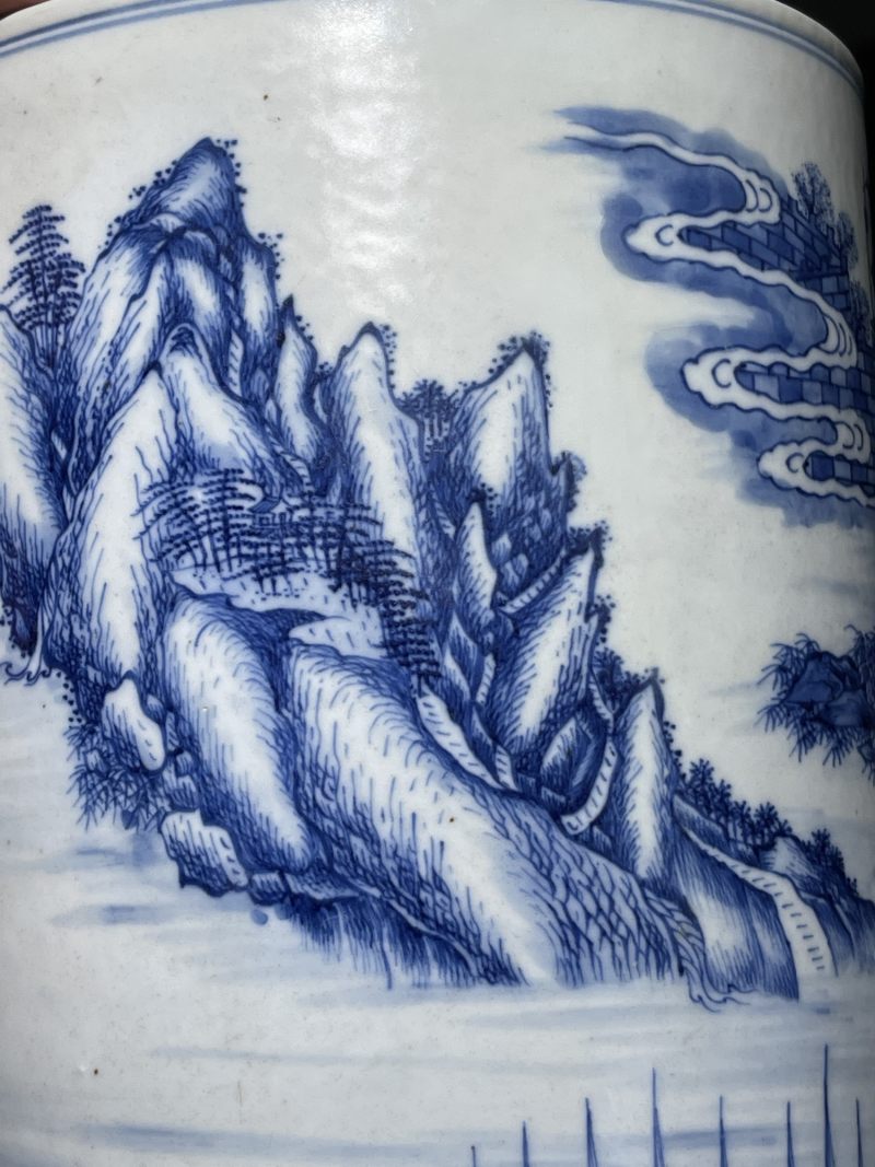 清雍正 青花夜游赤壁纹大画筒 - 图8