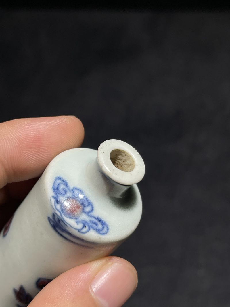 清中期 青花釉里红凤凰牡丹纹烟壶 - 图5