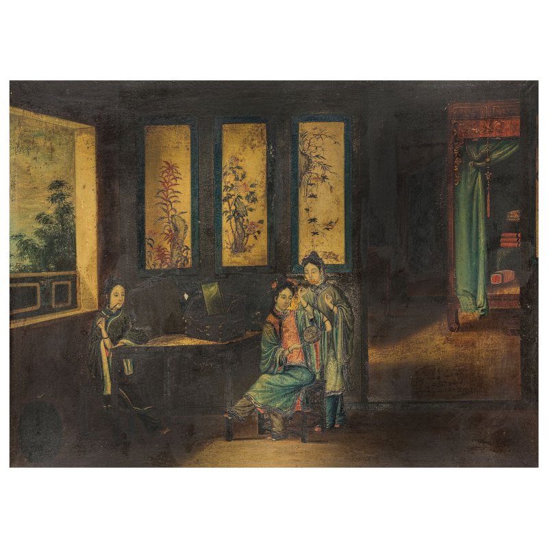 中國畫家 室内圖 布面油畫 裝框 約一八四零年 | CHINESE ARTIST (CIRCA 1840)
