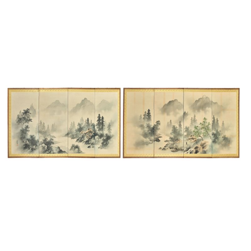 荻田東嶺 大正/昭和時代 四扇屏風一對 | OGITA TOREI (1899–1979)