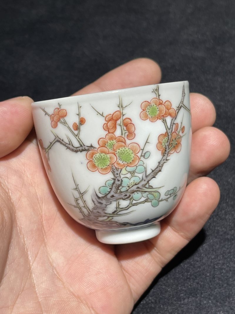清康熙 青花花卉纹杯 晚清加彩 - 图2