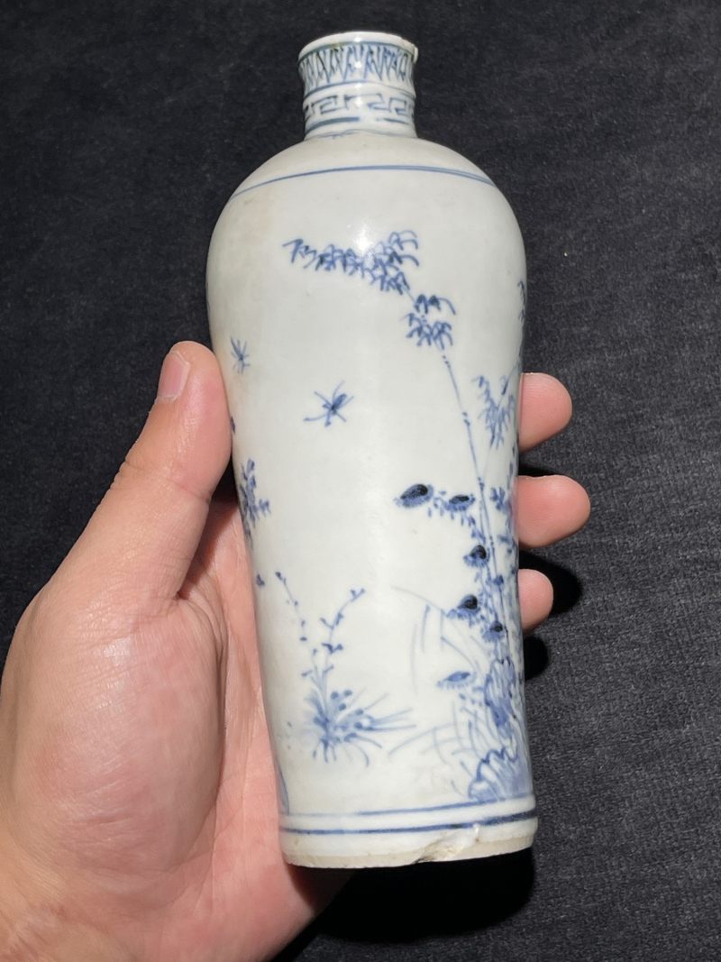 明天启 青花竹菊双清图梅瓶 - 图5