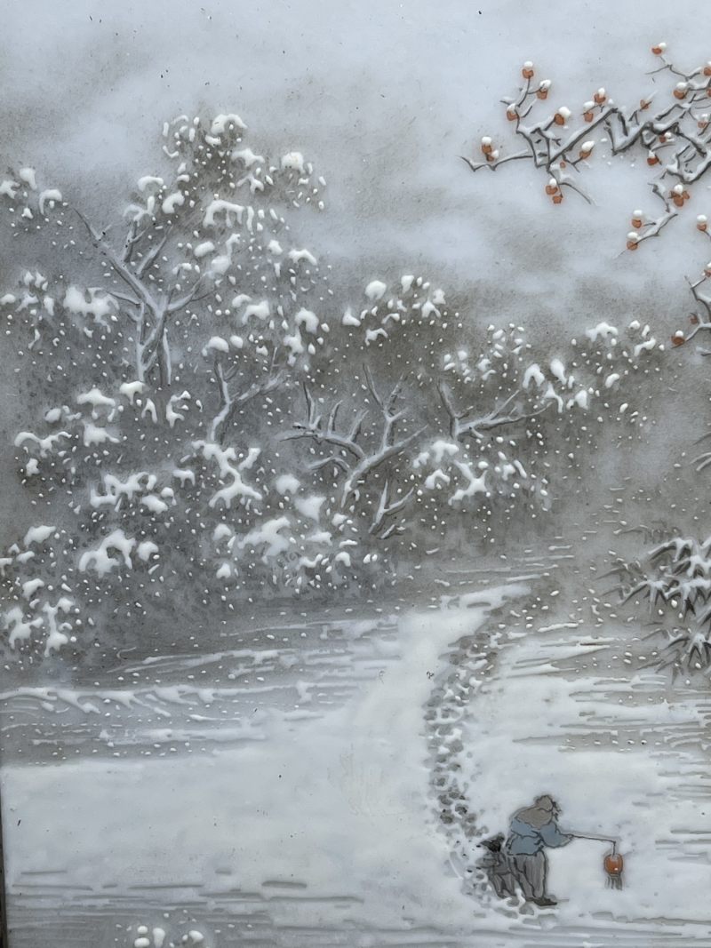 解放后 粉彩雪景图瓷板 - 图7