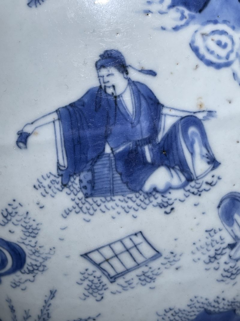 明崇祯 青花人物纹莲子罐 - 图8