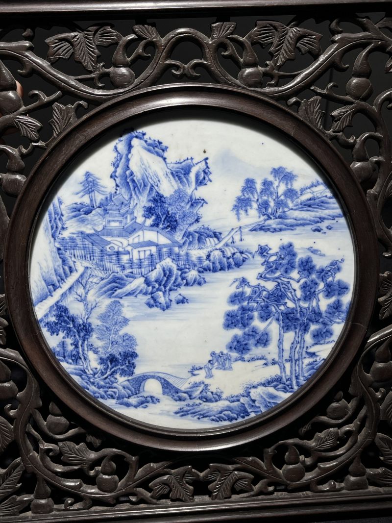 清雍正 青花山水人物纹瓷板 - 图3