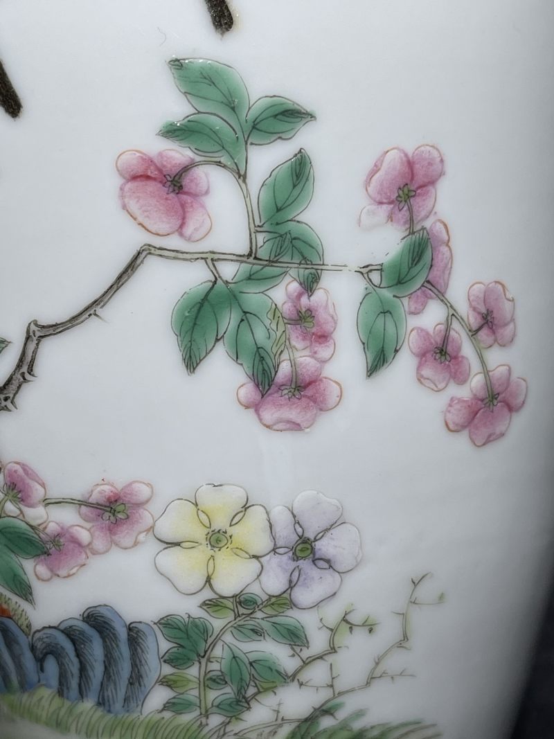 民国 粉彩花鸟纹瓶一对 - 图20