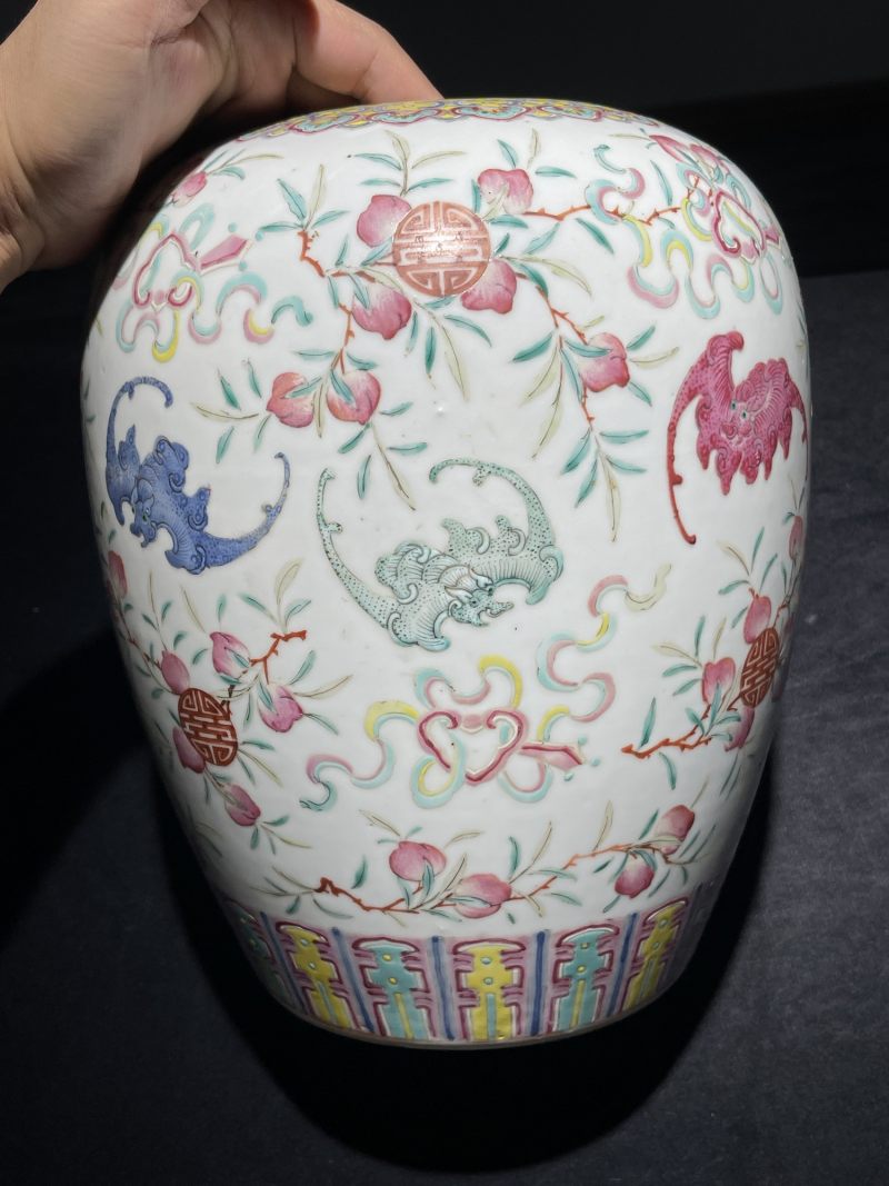 清光绪 粉彩福寿纹罐 - 图3