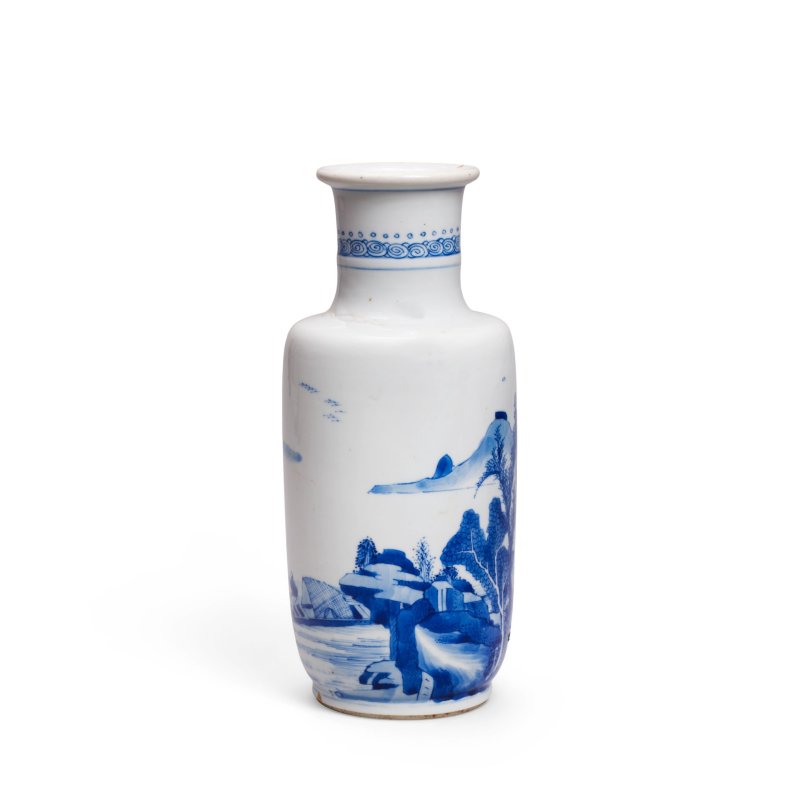 清康熙 青花山水圖棒槌瓶 | A SMALL BLUE AND WHITE ROULEAU VASE - 图6