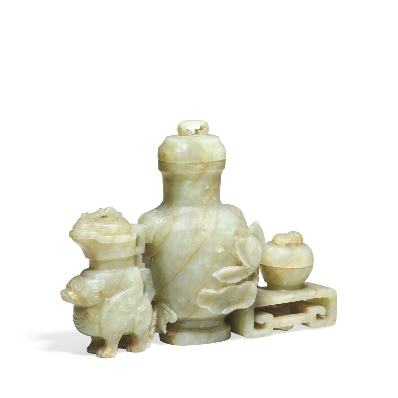 十八/十九世紀 青玉博古紋擺件 | A CELADON JADE 'ANTIQUE TREASURES' GROUP - 图6