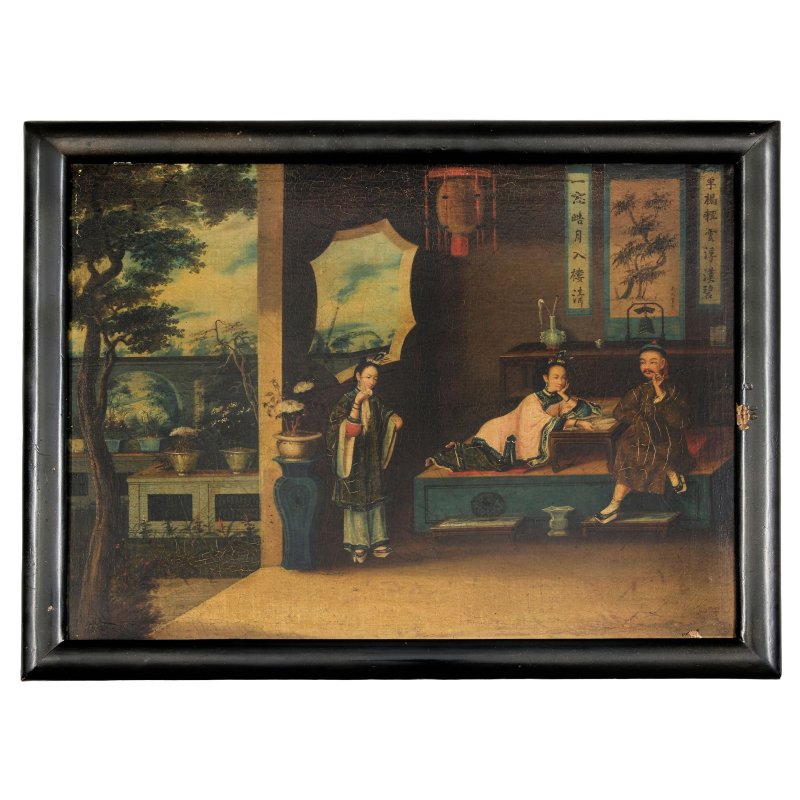 煜呱（傳） 仕女圖兩幅 布面油畫 裝框 | ATTRIBUTED TO YOUQUA (ACTIVE 1840-1870) - 图7