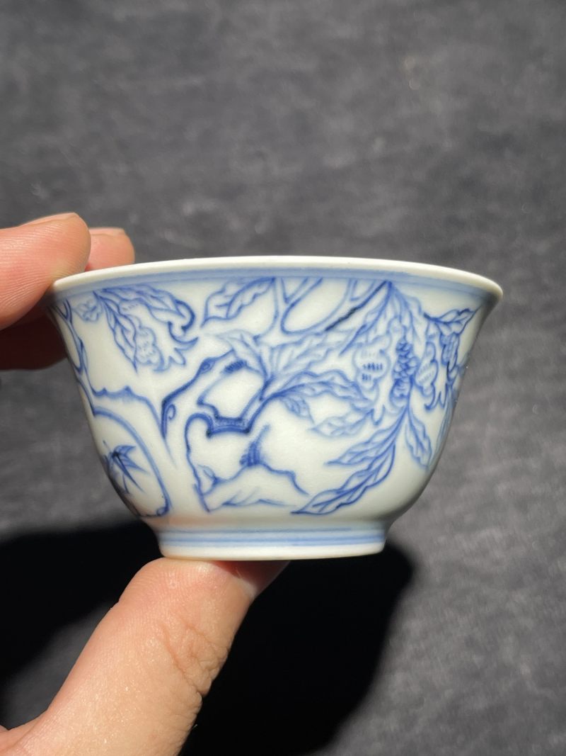 清康熙 青花花鸟纹杯 - 图2