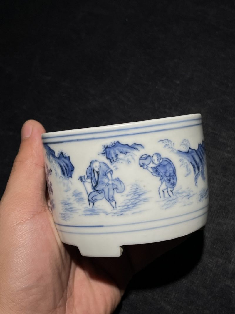 明崇祯 青花山水高士纹琴炉 - 图3