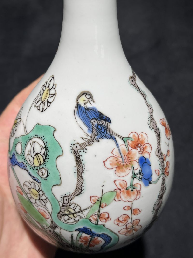 清康熙 五彩花鸟纹胆瓶 - 图4