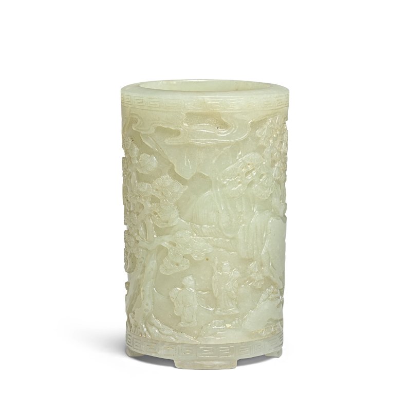 十八/十九世紀 白玉雕人物山景小瓶 | A WHITE JADE INCENSE TOOL VASE