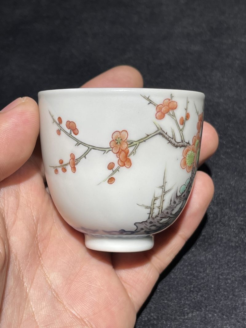 清康熙 青花花卉纹杯 晚清加彩 - 图3