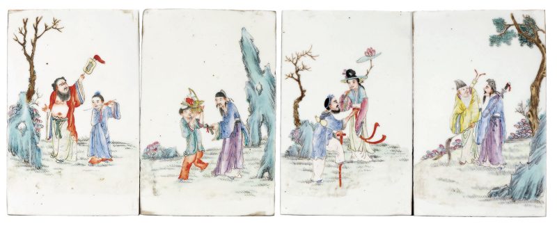 民国 粉彩八仙人物纹瓷板一组四件