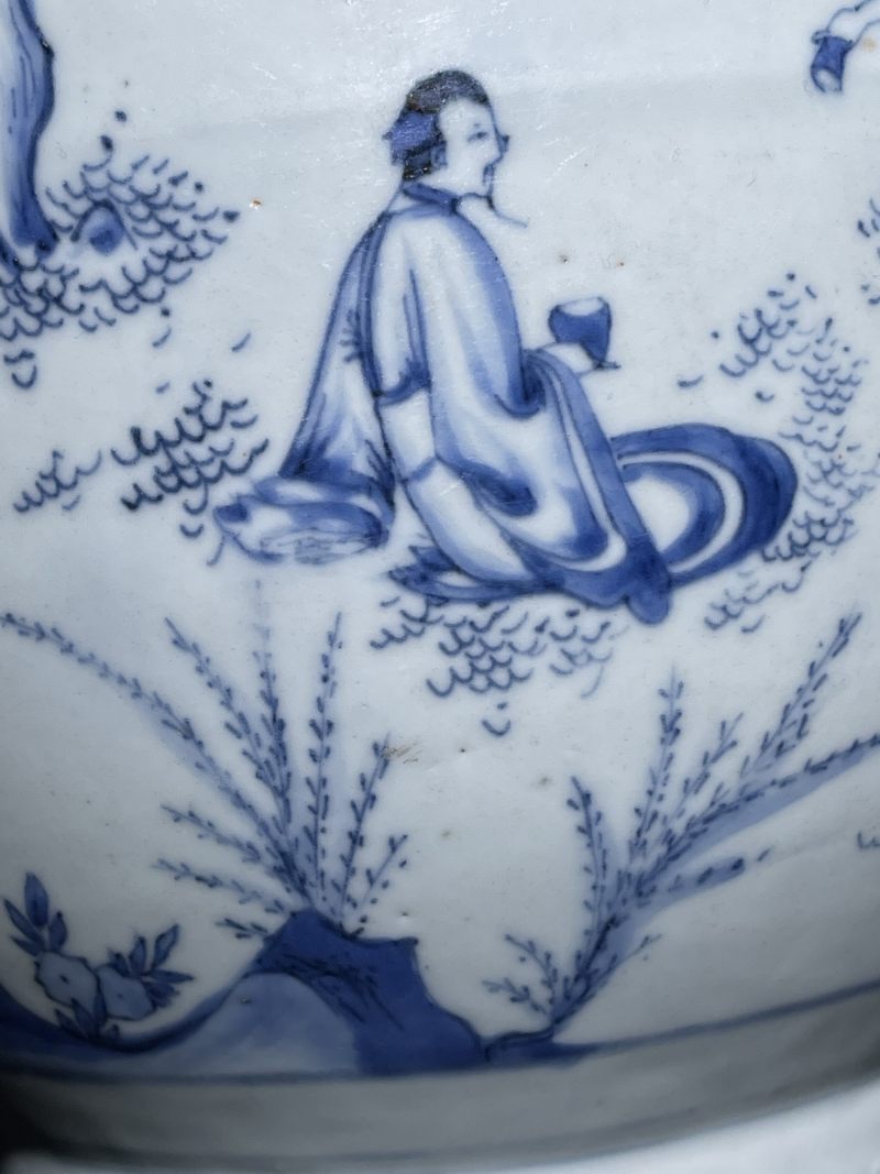 明崇祯 青花人物纹莲子罐 - 图9