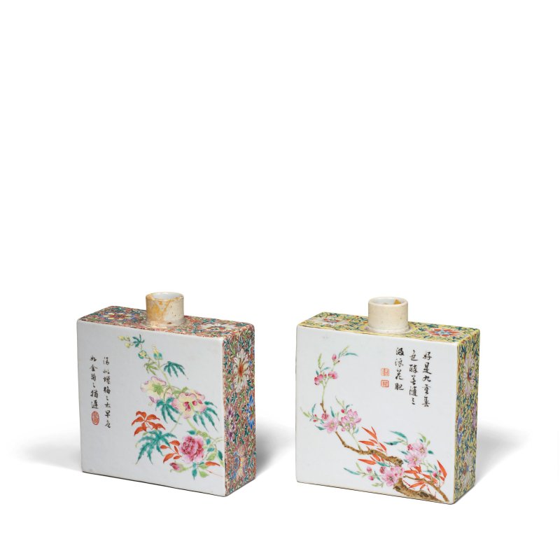 清乾隆 粉彩詩文花卉四方茶葉罐一對 | A PAIR OF EXCEPTIONALLY RARE 'TANG YING' FAMILLE ROSE TEA CADDIES - 图9
