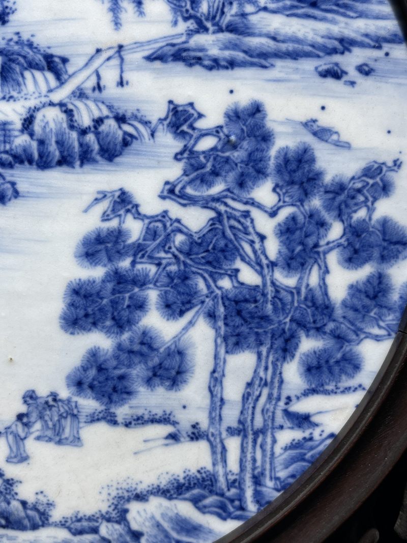 清雍正 青花山水人物纹瓷板 - 图4