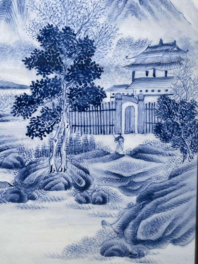 民国 蓝料彩山水纹瓷板 - 图3