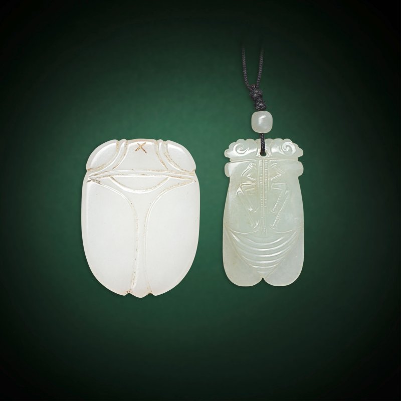 清 玉雕蟬兩件 | TWO JADE CICADAS