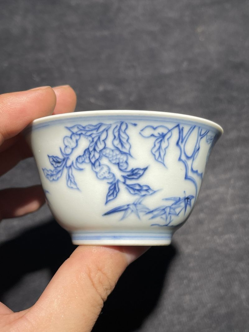 清康熙 青花花鸟纹杯 - 图3