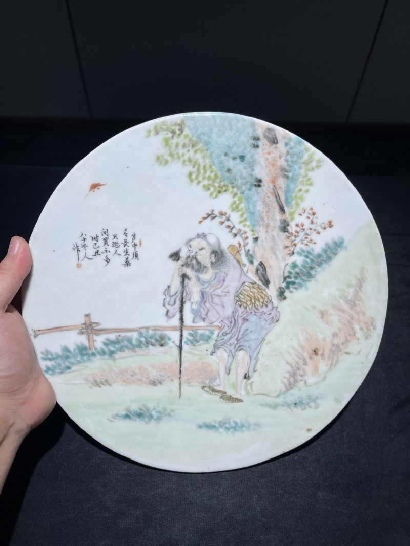 清代 青花、粉彩瓷板一组两件 - 图11