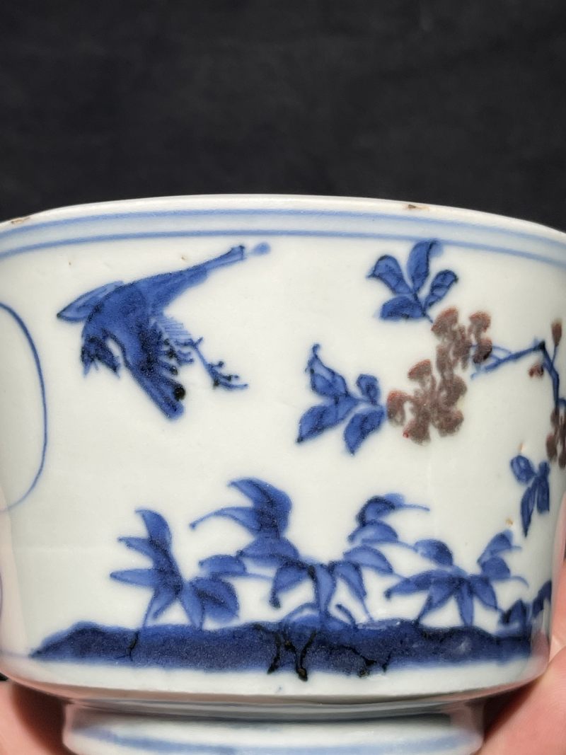 明天启 青花釉里红花鸟纹香炉 - 图6