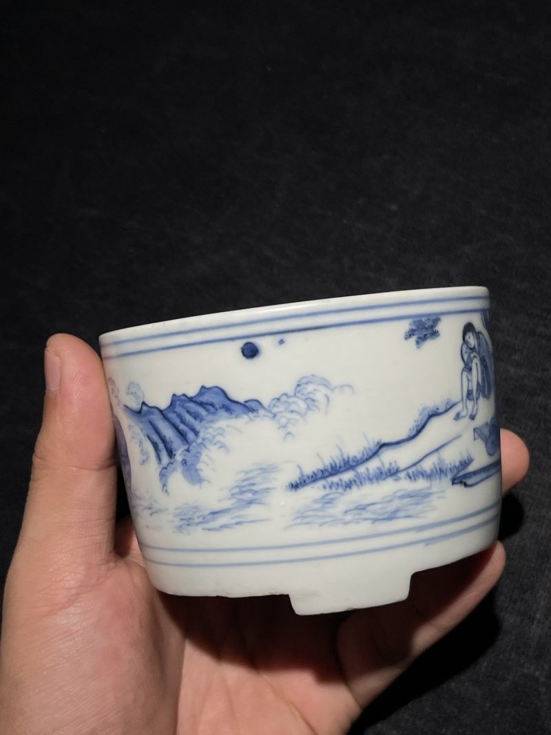 明崇祯 青花山水高士纹琴炉 - 图4
