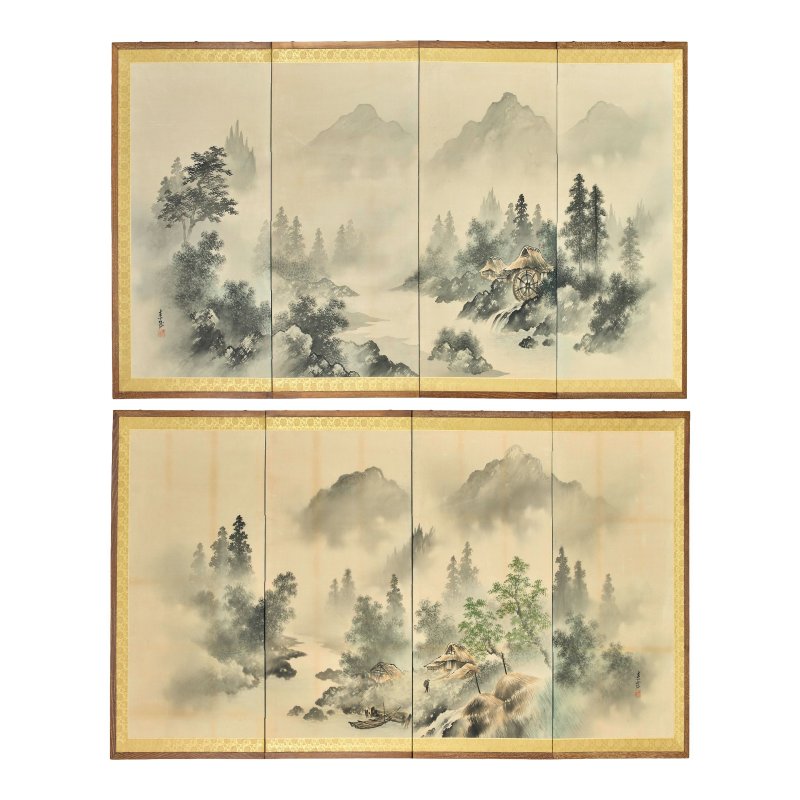 荻田東嶺 大正/昭和時代 四扇屏風一對 | OGITA TOREI (1899–1979) - 图2